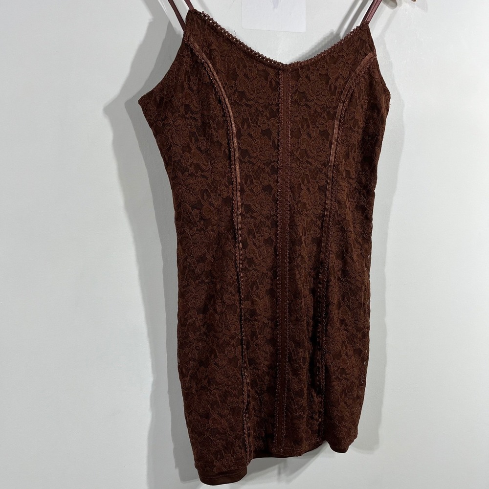 Forever 21 Whimsigoth Y2K Lace Slip Dress Fairy Grunge‎ Womens Large 90s Brown